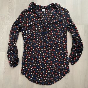 Splendid Super Soft Polka Dot Half Button Henley Style Blouse